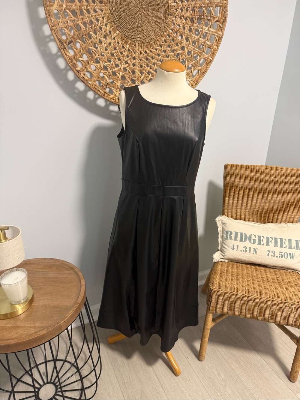 Classic Black Faux-Leather Sleeveless Dress